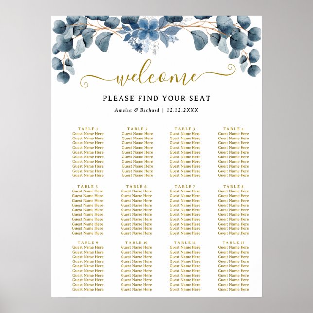 Poster Plan de table de mariage Rustique avec verdure (Devant)