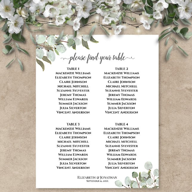 Poster Plan de table de mariage rustique eucalyptus 4 tab (In Situ on Wall with Decorations)