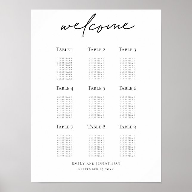 Poster Plan de table de mariage Script de bienvenue impri (Devant)