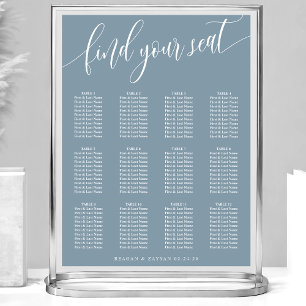 Poster Plan de table de mariage simple bleu poussiéreux