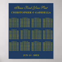 Plan de table de mariage simple en bleu marine et