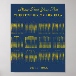 Poster Plan de table de mariage simple en bleu marine et