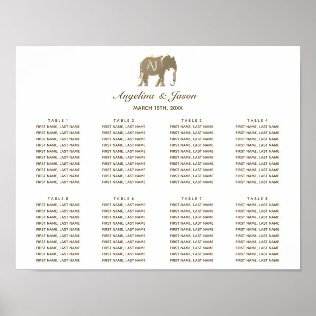 Poster Plan de table de mariage simple en or (Devant)