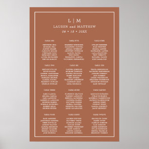 Poster Plan de table de mariage simple monogramme en terr