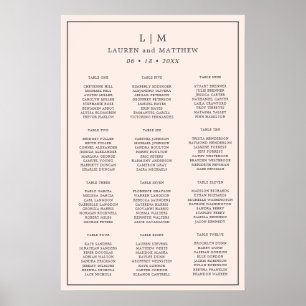 Poster Plan de table de mariage simple monogramme rose pâ