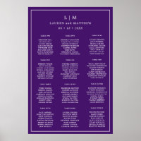 Plan de table de mariage simple monogramme violet