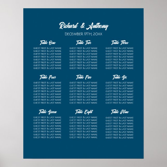 Poster Plan de table de mariage simplement moderne et ten (Devant)
