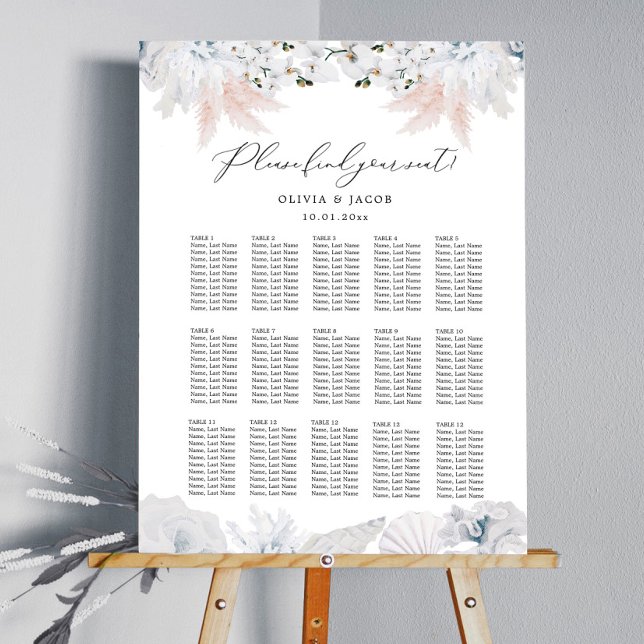 Poster Plan de table de mariage sur la plage bleu poussié (Créateur téléchargé)