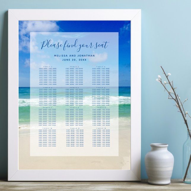 Poster Plan de table de mariage sur la plage Photo Océan  (Créateur téléchargé)