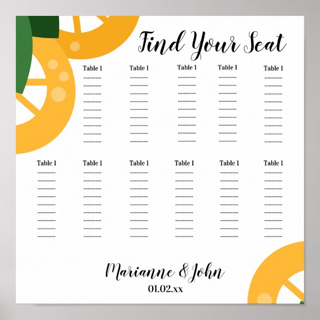 Poster Plan de table de mariage Tranches de citron audaci (Devant)