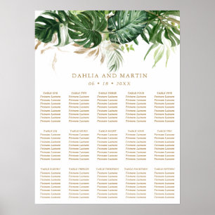 Poster Plan de table de mariage tropical élégant moderne