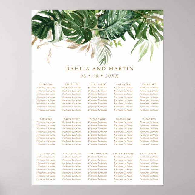 Poster Plan de table de mariage tropical élégant moderne  (Devant)