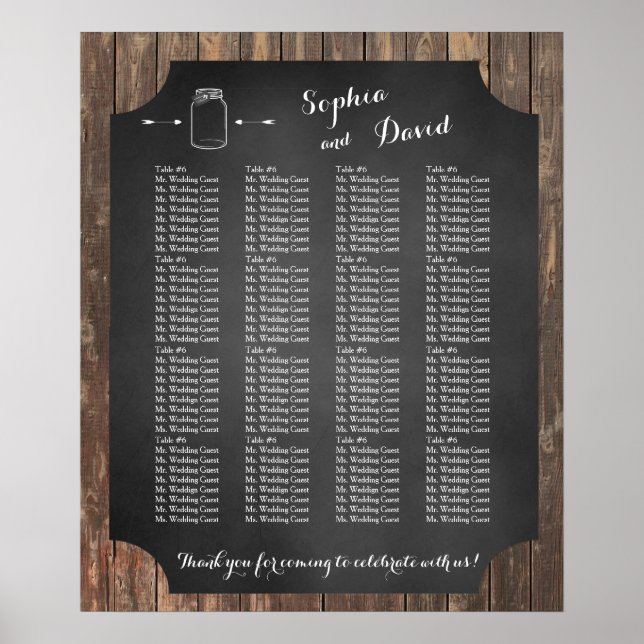 Poster Plan de table de mariage unique en pot de maçon ru (Devant)