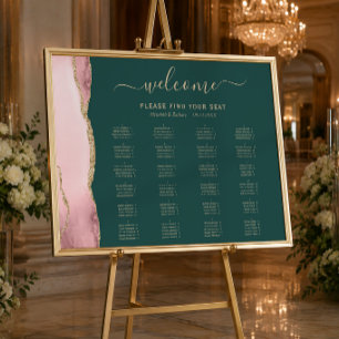 Poster Plan de table de mariage Vert émeraude Agate Or ro