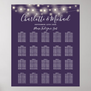 Poster Plan de table de mariage violet avec guirlandes lu