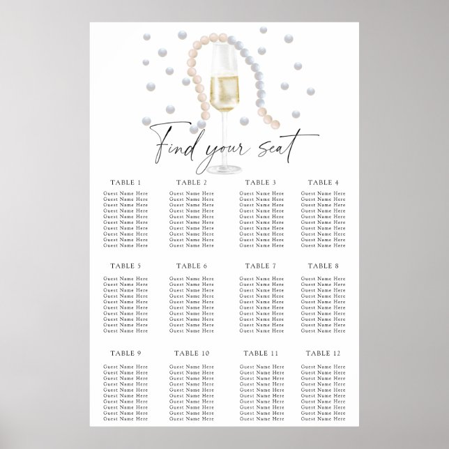 Poster Plan de table de Prosecco pour la fête de mariage (Devant)