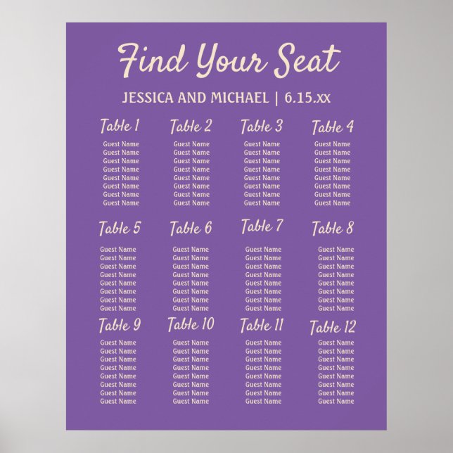 Poster Plan de table de réception de mariage violet (Devant)