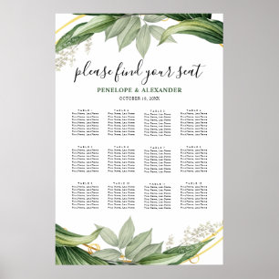 Poster Plan de table des Feuilles de verdure botanique Pl