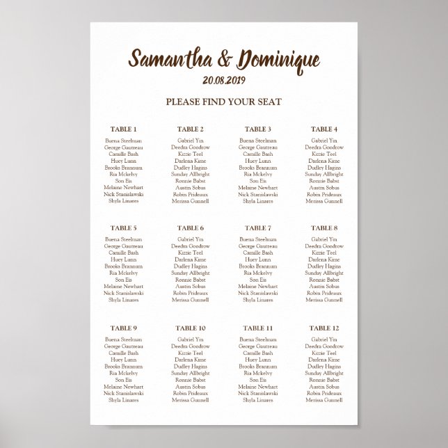 Poster Plan de table des invités pour la réception de mar (Devant)