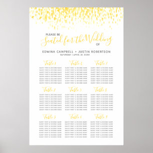 Poster Plan de table du mariage d'aquarelle abstrait jaun