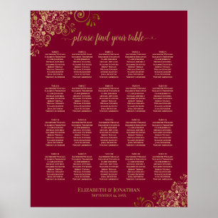 Poster Plan de table élégant bordeaux et or pour 20 table