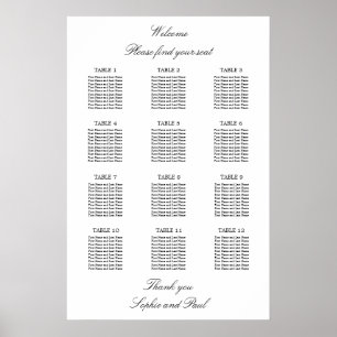 Poster Plan de table élégant minimaliste 12 tables