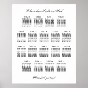 Poster Plan de table élégant minimaliste pour 18 tables