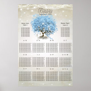 Poster Plan de table en forme de cœur avec feuilles en bl