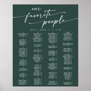 Poster Plan de table imprimable vert émeraude Bohème Chic