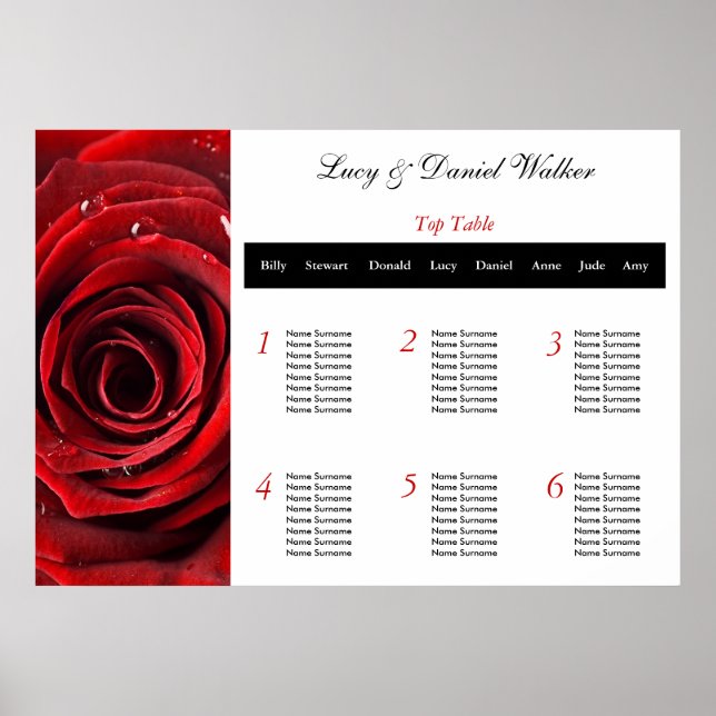 Poster Plan de table Mariage Red Rose (Devant)