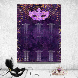 Poster Plan de table Masquerade paillettes violettes pour