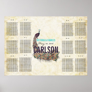 Poster Plan de table Paon Moderne Vintage