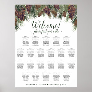 Poster Plan de table rustique aquarelle de 22 tables avec