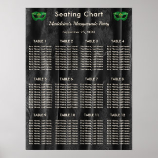 Poster Plan de tables Mascarade Vert Emeraude Damassé Noi