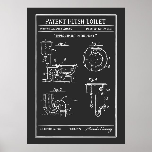 Poster Plan de toilettes breveté à chasse d'eau (Devant)