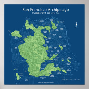 Poster Plan de ville de San Francisco submergée 18x18 "