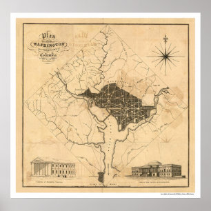 Poster Plan de Washington DC City par Lizars 1819