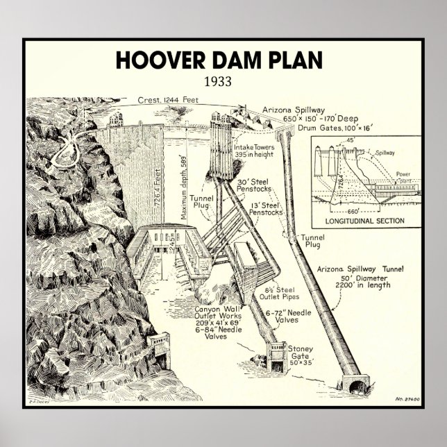 POSTER PLAN D'ENTRÉE À LA MAIN DU BARRAGE 1933 (Devant)