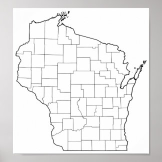 Poster Plan des comtés du Wisconsin blanc