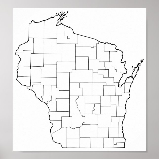Poster Plan des comtés du Wisconsin blanc (Devant)