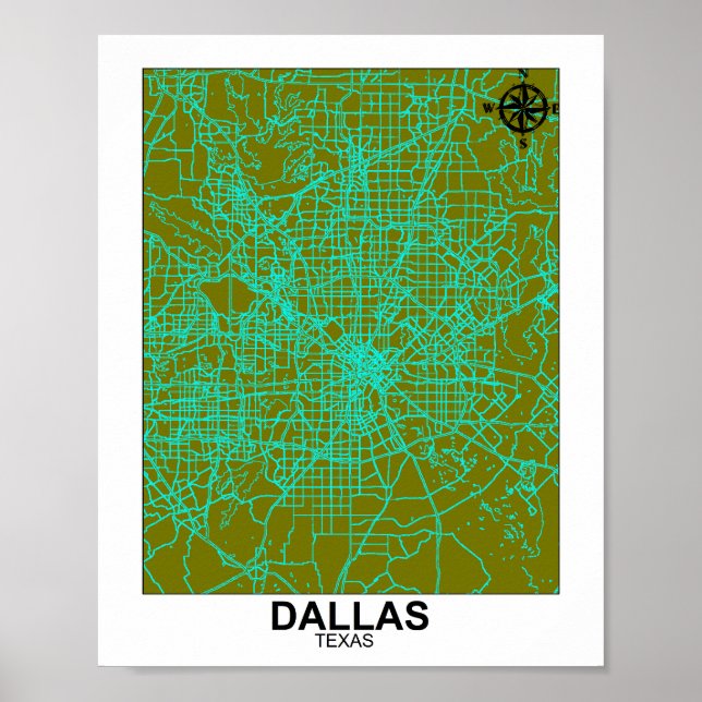 Poster Plan des rues de Dallas (Devant)