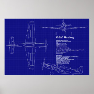 Poster Plan directeur de l'avion   P-51 Mustang