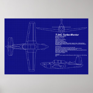 Poster Plan directeur de l'avion   T-34 C Mentor