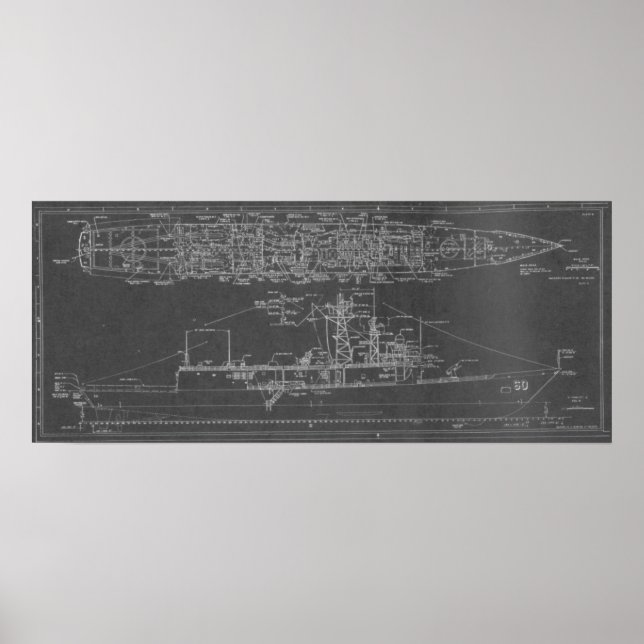 Poster Plan directeur du USS Rodney M. Davis FFG-60 (Devant)
