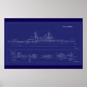 Poster Plan du cuirassé USS Arizona