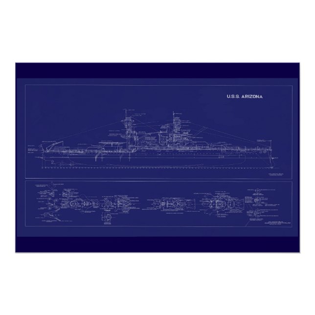 Poster Plan du cuirassé USS Arizona (Devant)