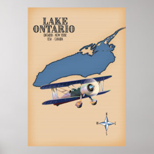 Poster Plan du lac Ontario USA Canada