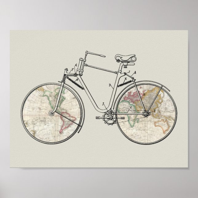 Poster Plan du monde de l'art breveté de bicyclette vinta (Devant)