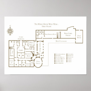 Poster Plan du rez-de-chaussée de la Maison Blanche au pr