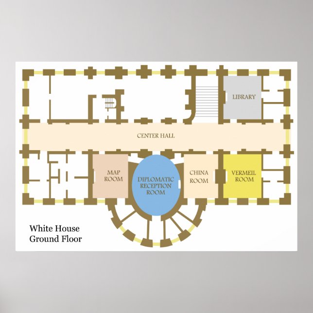 Poster Plan du rez-de-chaussée de la Maison Blanche Schém (Devant)